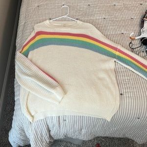 cream, rainbow striped sweater